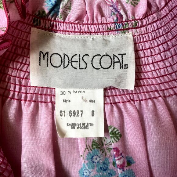 NWT Vintage Models Coat Nightgown Size 8 M Pink Floral Snap Granny House Coat - Picture 7 of 12